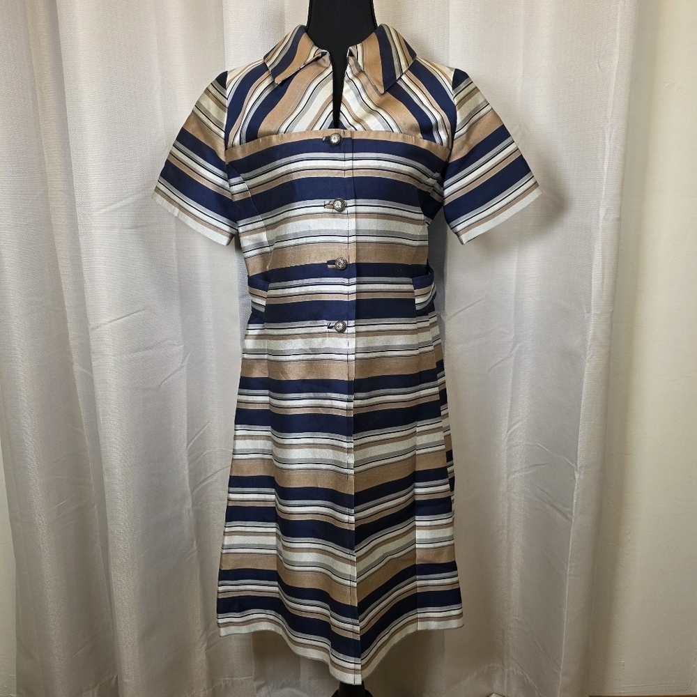 Vintage 1960s Striped Mod Dress Custom Made Retro A-Line